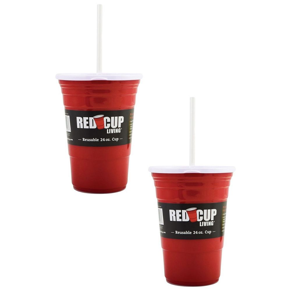 Red Cup Living 24Oz Tumbler Cups with Lid & Straw Set of 2, Reusable Plastic Drinking Glasses for Hot & Cold Drinks, Travel Coffee Cup