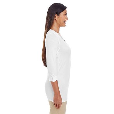 Devon & Jones Women's Perfect Fit Y-Placket Convertible Sleeve Knit Top