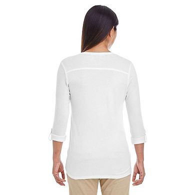 Devon & Jones Women's Perfect Fit Y-Placket Convertible Sleeve Knit Top