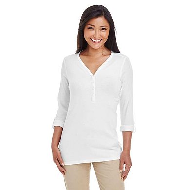 Devon & Jones Women's Perfect Fit Y-Placket Convertible Sleeve Knit Top