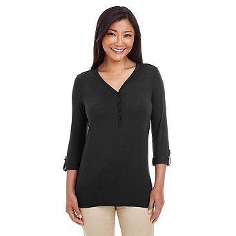 Devon & Jones Women's Perfect Fit Y-Placket Convertible Sleeve Knit Top