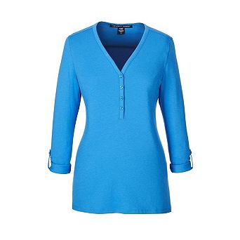 Devon & Jones Women's Perfect Fit Y-Placket Convertible Sleeve Knit Top