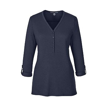 Devon & Jones Women's Perfect Fit Y-Placket Convertible Sleeve Knit Top