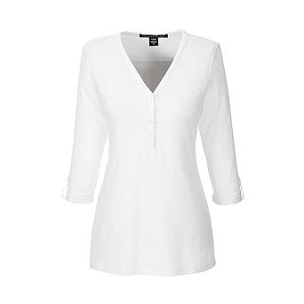 Devon & Jones Women's Perfect Fit Y-Placket Convertible Sleeve Knit Top