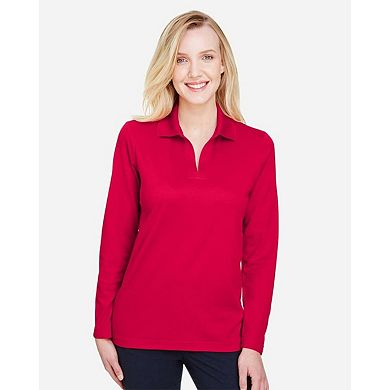 Devon & Jones Women's CrownLux PerformancePlaited Long Sleeve Polo