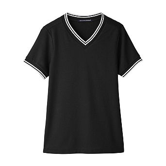 Devon & Jones Women's CrownLux PerformancePlaited Tipped V-Neck Shirt