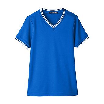 Devon & Jones Women's CrownLux PerformancePlaited Tipped V-Neck Shirt