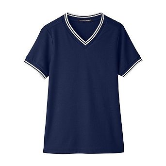 Devon & Jones Women's CrownLux PerformancePlaited Tipped V-Neck Shirt