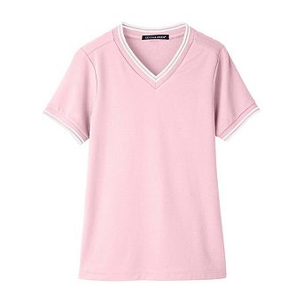 Devon & Jones Women's CrownLux PerformancePlaited Tipped V-Neck Shirt