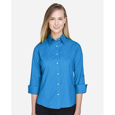 Devon & Jones Women's Perfect Fit Three-Quarter Sleeve Stretch Poplin Dress Shirt