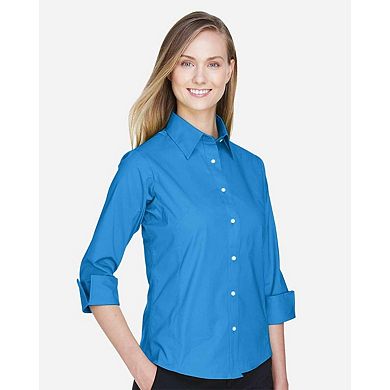 Devon & Jones Women's Perfect Fit Three-Quarter Sleeve Stretch Poplin Dress Shirt