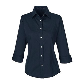 Devon & Jones Women's Perfect Fit Three-Quarter Sleeve Stretch Poplin Dress Shirt