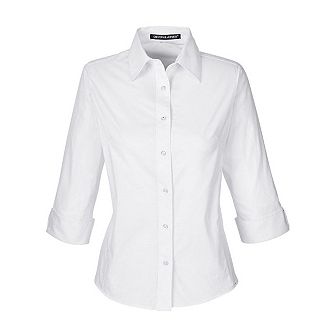 Devon & Jones Women's Perfect Fit Three-Quarter Sleeve Stretch Poplin Dress Shirt