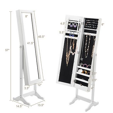 Costway Jewelry Mirrored Cabinet Armoire Organizer Storage Box with Stand Christmas Gift