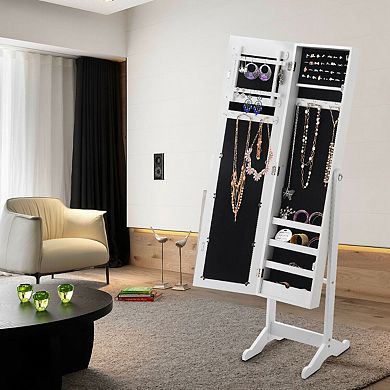 Costway Jewelry Mirrored Cabinet Armoire Organizer Storage Box with Stand Christmas Gift