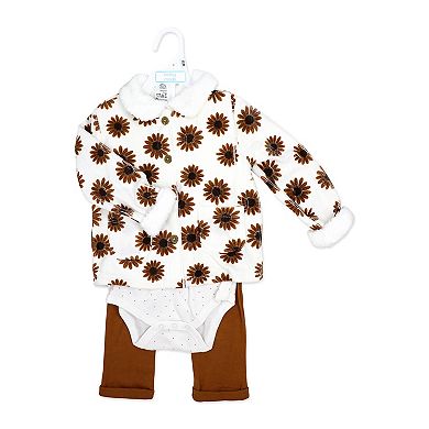 Baby Girls 3 Piece Wildflower Bodysuit, Jacket and Pants Set