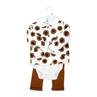 Baby Girls 3 Piece Wildflower Bodysuit, Jacket and Pants Set