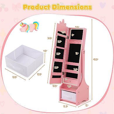 Costway Kids Jewelry Cabinet with Full-Length Mirror Drawer 2 Adjustable Tilt Angles