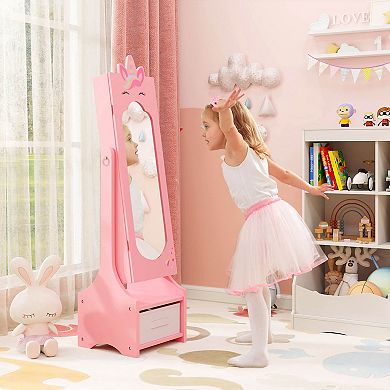 Costway Kids Jewelry Cabinet with Full-Length Mirror Drawer 2 Adjustable Tilt Angles
