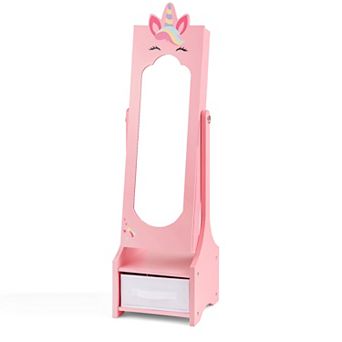 Costway Kids Jewelry Cabinet with Full-Length Mirror Drawer 2 Adjustable Tilt Angles