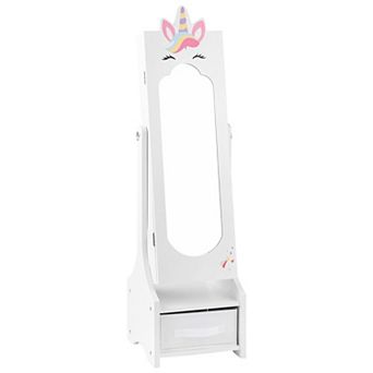 Costway Kids Jewelry Cabinet with Full-Length Mirror Drawer 2 Adjustable Tilt Angles