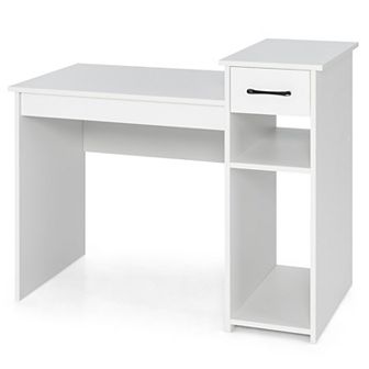 Costway Home Office Computer Desk White Study Desk Laptop Table with Drawer Storage Shelf