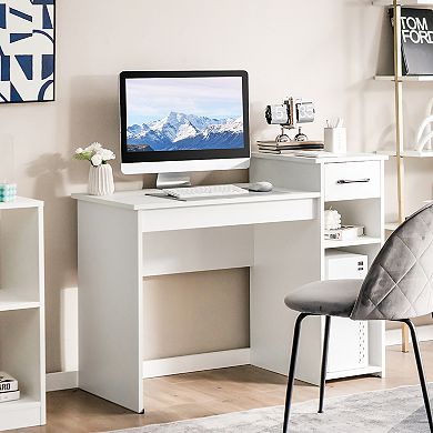 Costway Home Office Computer Desk White Study Desk Laptop Table with Drawer Storage Shelf