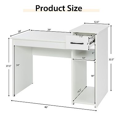 Costway Home Office Computer Desk White Study Desk Laptop Table with Drawer Storage Shelf