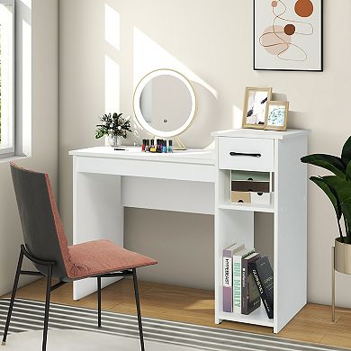 Costway Home Office Computer Desk White Study Desk Laptop Table with Drawer Storage Shelf