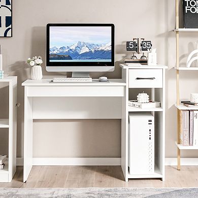 Costway Home Office Computer Desk White Study Desk Laptop Table with Drawer Storage Shelf