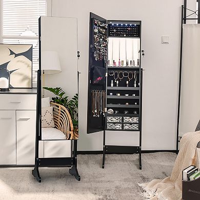 Costway Jewelry Cabinet Armoire Full Length Frameless Mirror Lockable W/ Lights