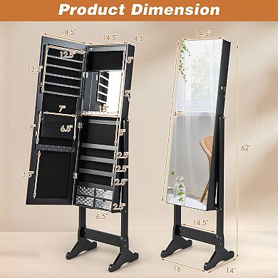 Costway Jewelry Cabinet Armoire Full Length Frameless Mirror Lockable W/ Lights