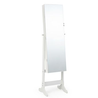 Costway Jewelry Cabinet Armoire Full Length Frameless Mirror Lockable W/ Lights