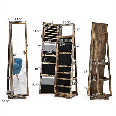 Costway 360° Rotatable Jewelry Cabinet Armoire 2-in-1 Lockable Mirrored
