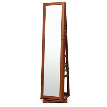 Costway 360° Rotatable Jewelry Cabinet Armoire 2-in-1 Lockable Mirrored