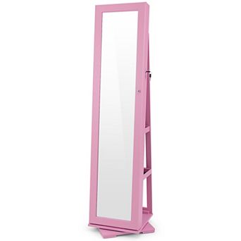 Costway 360° Rotatable Jewelry Cabinet Armoire 2-in-1 Lockable Mirrored