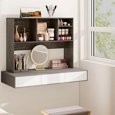 Costway Computer Desktop Bookcase Countertop Storage Bookshelf Organizer with 4 Cubbies Oak