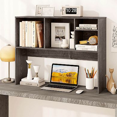 Costway Computer Desktop Bookcase Countertop Storage Bookshelf Organizer with 4 Cubbies Oak