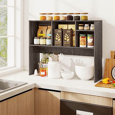 Costway Computer Desktop Bookcase Countertop Storage Bookshelf Organizer with 4 Cubbies Oak