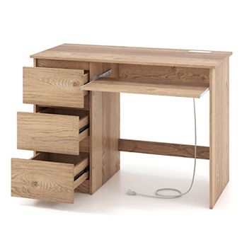 Costway Computer Desk with Outlet Keyboard Tray 3 Large Drawers Type-C USB Ports