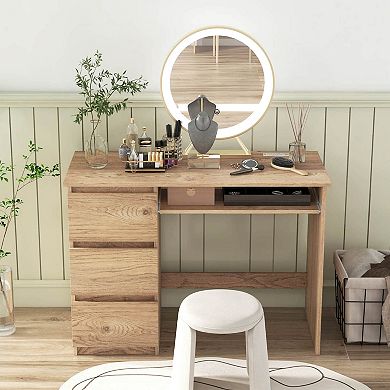Costway Computer Desk with Outlet Keyboard Tray 3 Large Drawers Type-C USB Ports