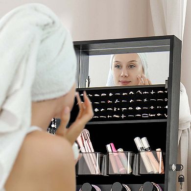 Costway LED Mirror Jewelry Cabinet with 20 LED Lights Full-Length Mirror Adjustable Angles