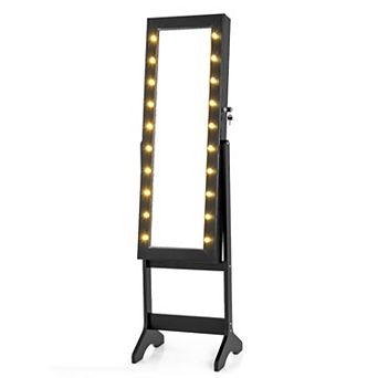 Costway LED Mirror Jewelry Cabinet with 20 LED Lights Full-Length Mirror Adjustable Angles