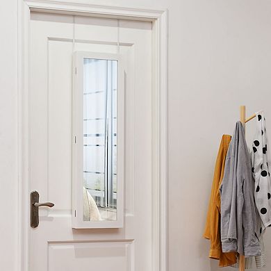 Costway Jewelry Cabinet with Full-Length Mirror, Storage Shelves, Built-in Makeup Mirror