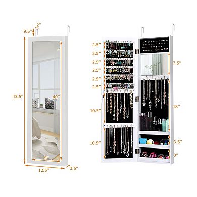 Costway Jewelry Cabinet with Full-Length Mirror, Storage Shelves, Built-in Makeup Mirror