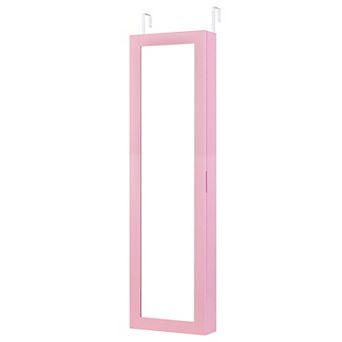 Costway Jewelry Cabinet with Full-Length Mirror, Storage Shelves, Built-in Makeup Mirror