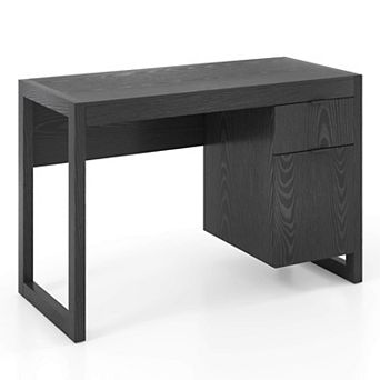 Costway Computer Desk with Storage Cabinet Pull-out Drawer Stable Thick Legs for Bedroom Black