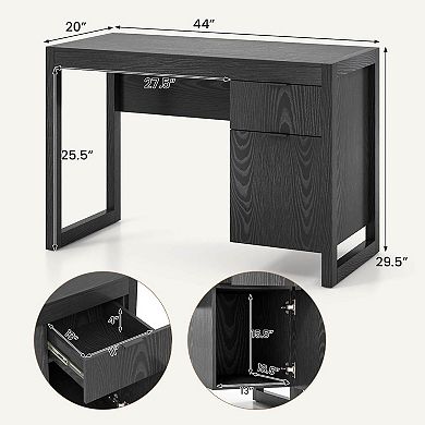 Costway Computer Desk with Storage Cabinet Pull-out Drawer Stable Thick Legs for Bedroom Black