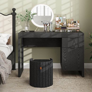 Costway Computer Desk with Storage Cabinet Pull-out Drawer Stable Thick Legs for Bedroom Black