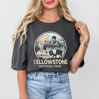 Yellowstone National Park Two-Toned Circle - Womens Garment Dyed Graphic T-Shirt